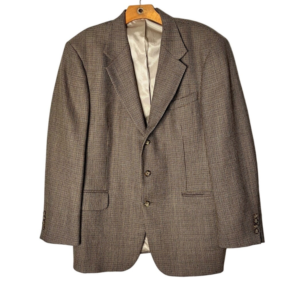 Oscar De La Renta 100% Wool Blazer 42r Houndstooth Check Sport Coat Vintage